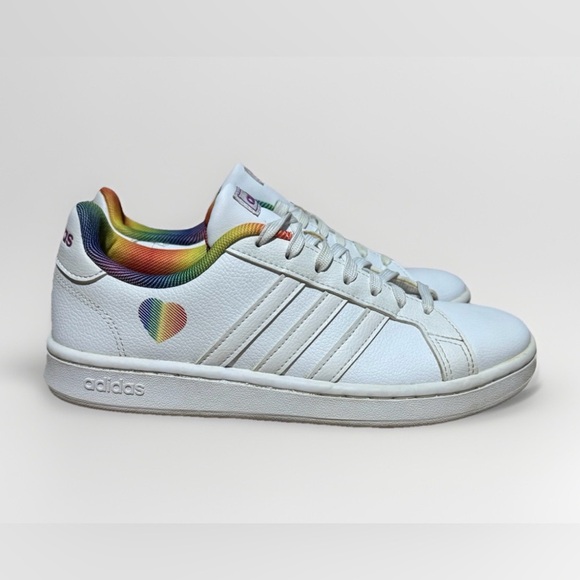 adidas Shoes - Adidas Shoes Womens 7 Grand Court Rainbow heart Low Top Sneakers H01054 White